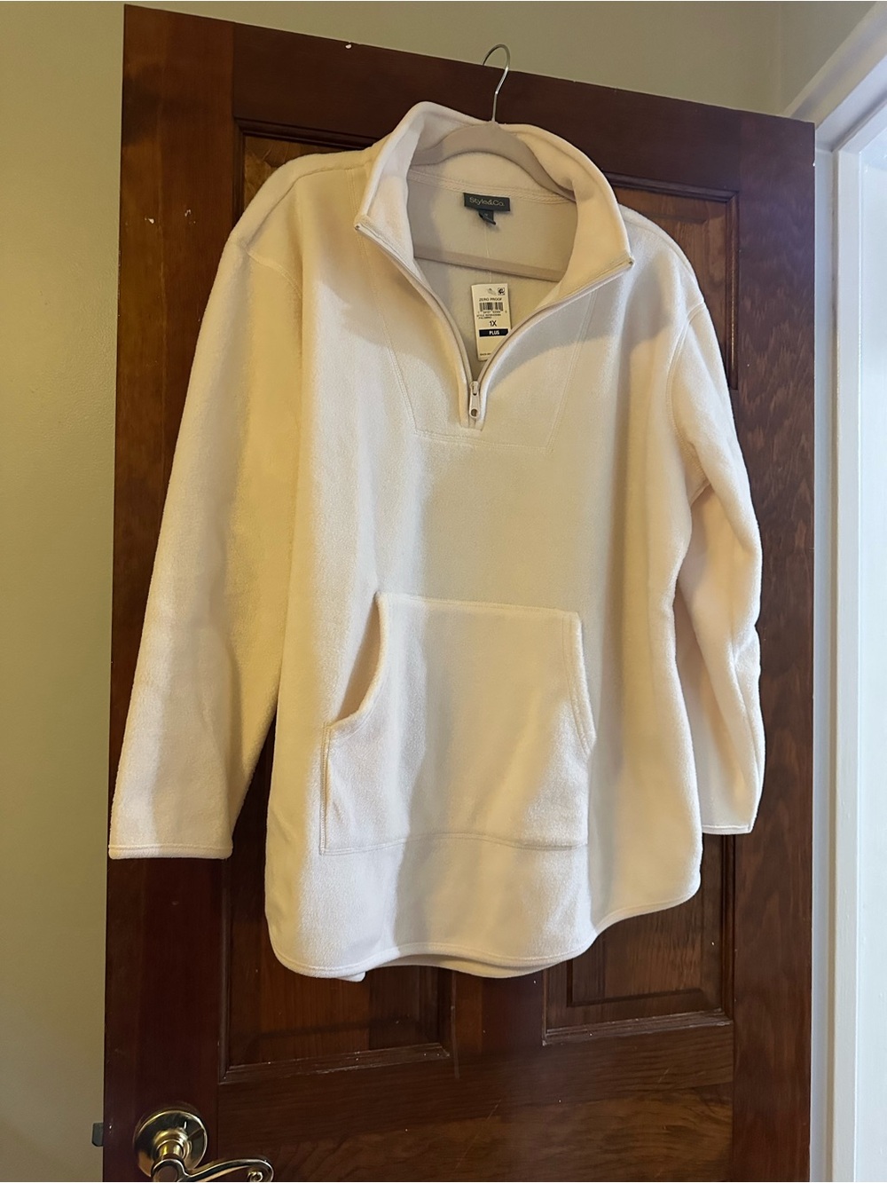 Style & Co. Cream Quarter-Zip Fleece Pullover Hoodie